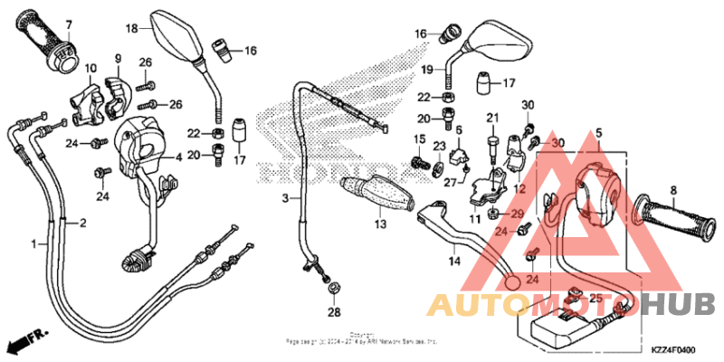 Handle lever + switch + cable + mirror