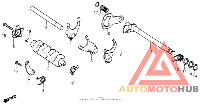 Gearshift drum + gearshift spindle