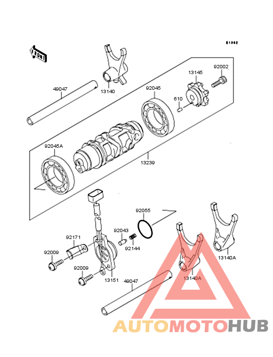 Gear change drum/shift fork