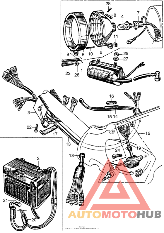 Headlight + battery + wire harness