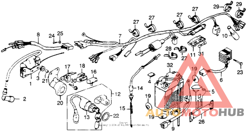 Wire harness + ignition coil + battery