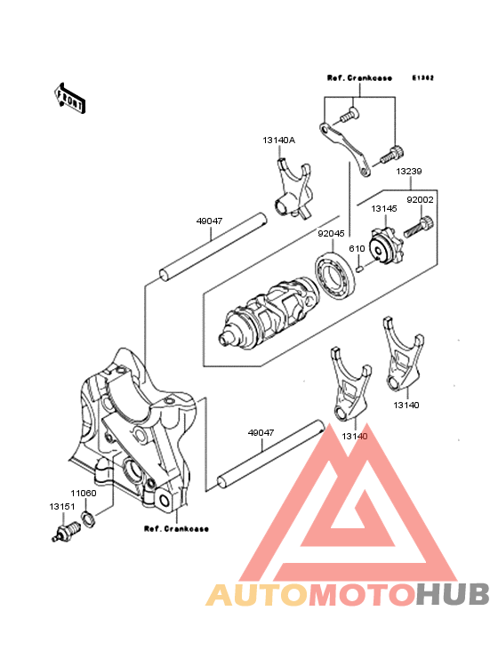 Gear change drum/shift fork