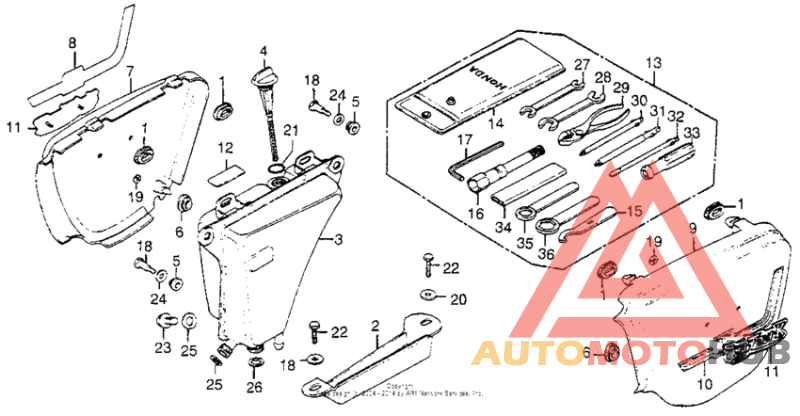 Side cover + oil tank + tools