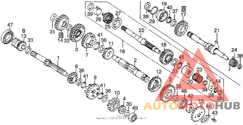 Transmission + kick starter spindle