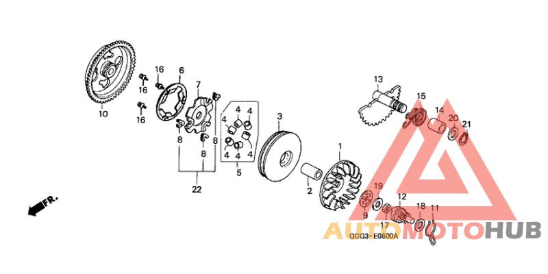 Drive face/ kick starter spindle