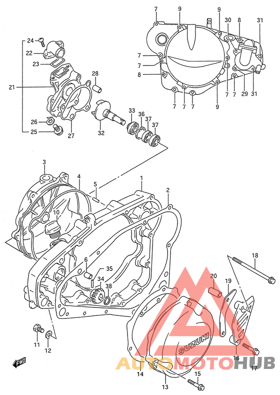 Crankcase cover - water pump