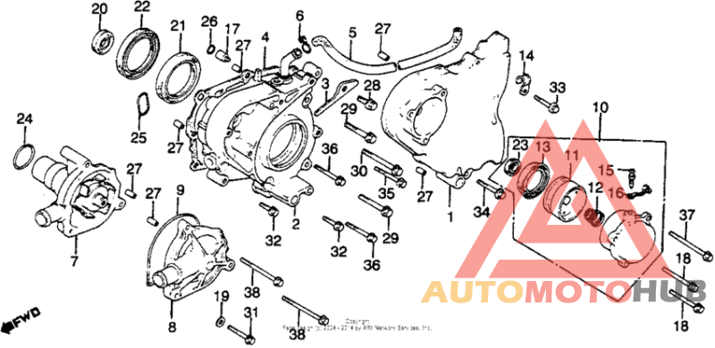 Left crankcase cover + water pump