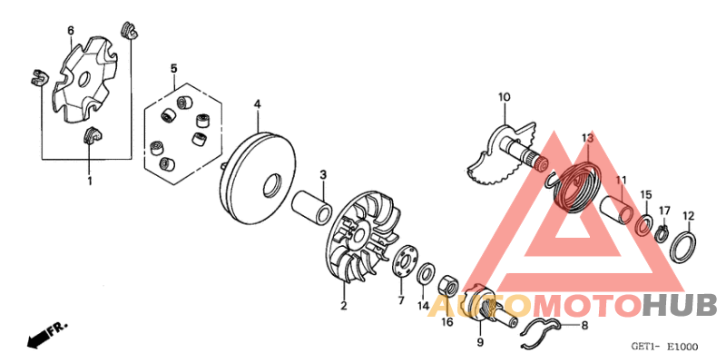 Drive face/ kick starter spindle