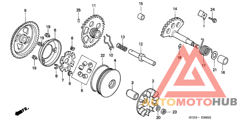 Drive face/ kick starter spindle