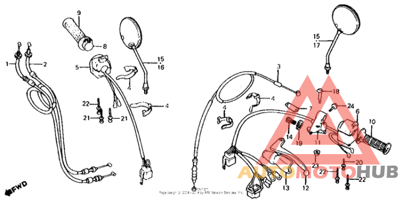 Handle lever + cable + switch + mirror