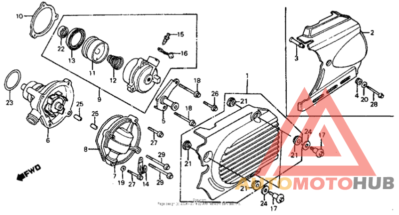 Left crankcase cover + water pump