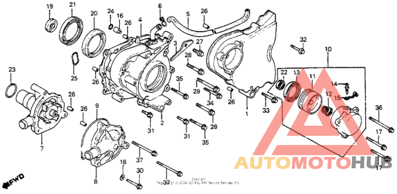Left crankcase cover + water pump