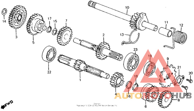 Transmission + kick starter spindle 80