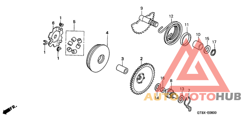 Drive face/kick starter spindle