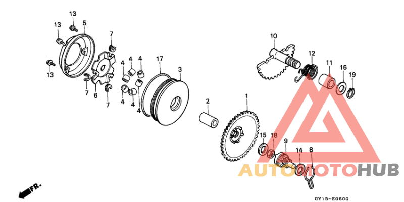 Drive face/ kick starter spindle