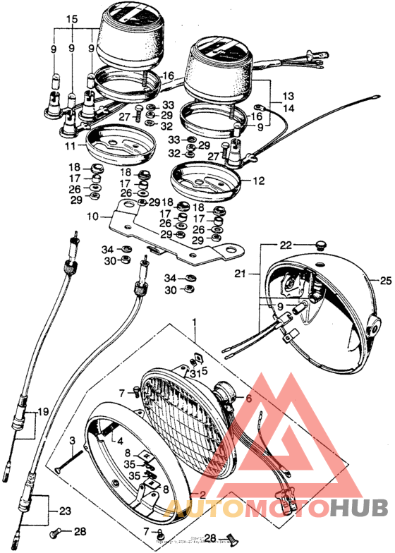 Speedometer + tachometer + headlight