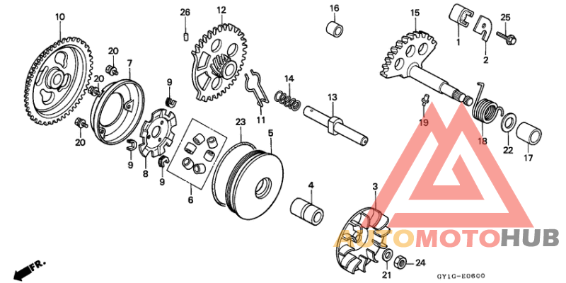 Drive face/ kick starter spindle