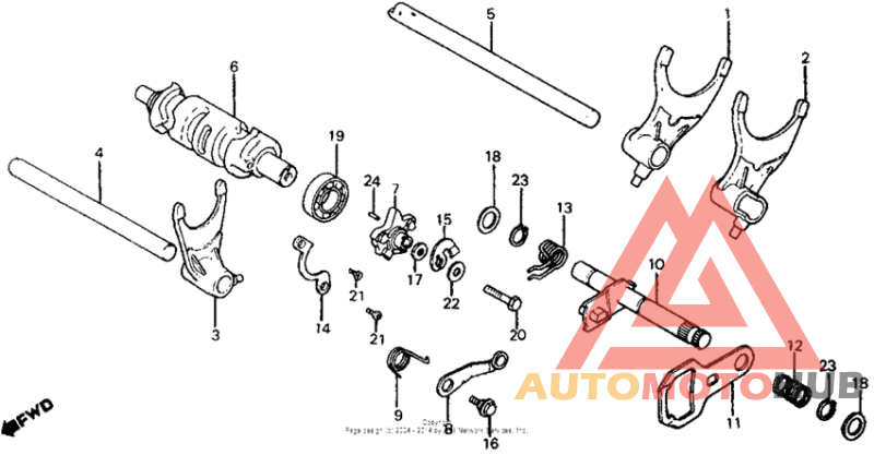 Shift drum + shift fork
