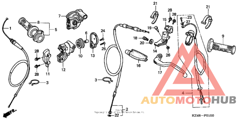 Handle lever + switch + cable ('02-'03)