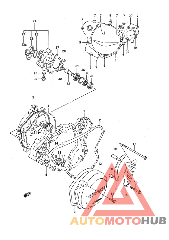 Crankcase cover- water pump
