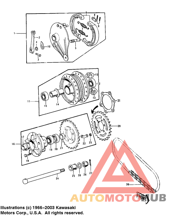 Rear hub/brake/chain