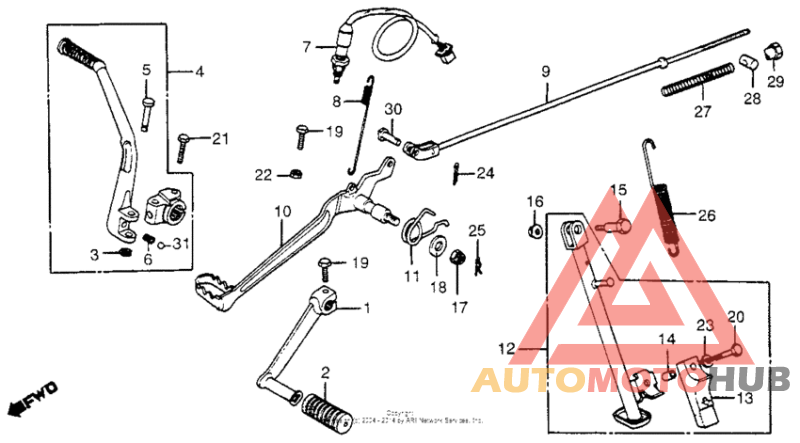 Pedal + kick starter arm