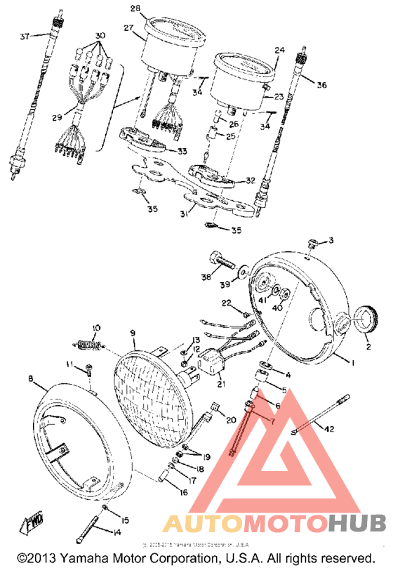 Head lamp, speedometer & tachometer