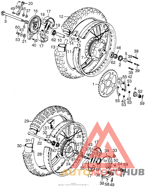 Front wheel + rear wheel