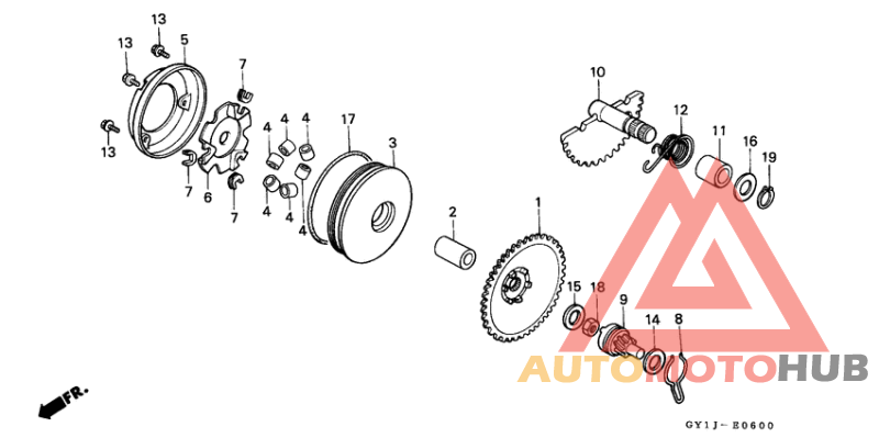 Drive face/ kick starter spindle