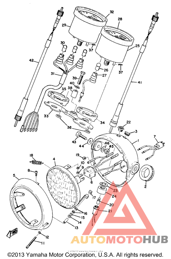Head lamp, speedometer & tachometer