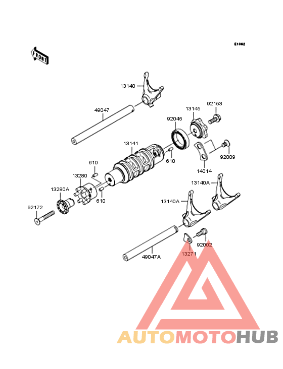 Gear change drum/shift fork