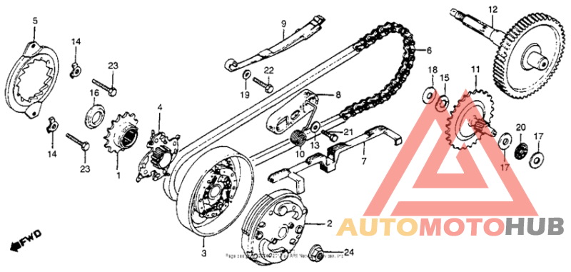 Clutch + drive chain + final gear 81