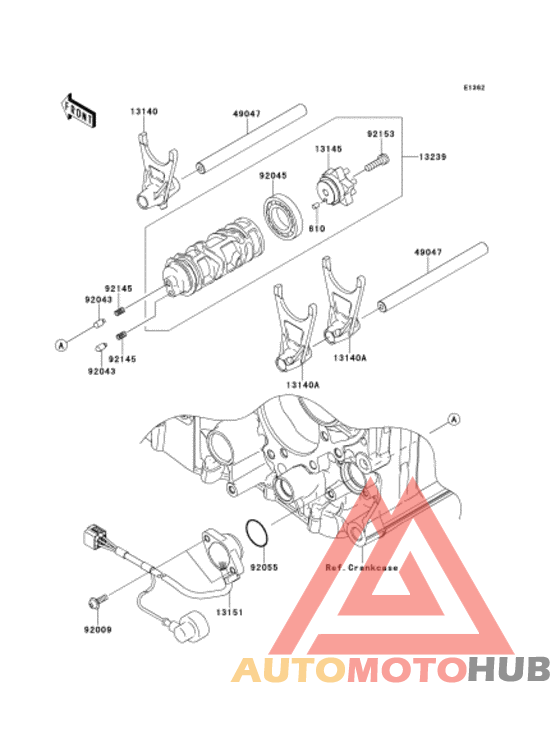 Gear change drum/shift fork