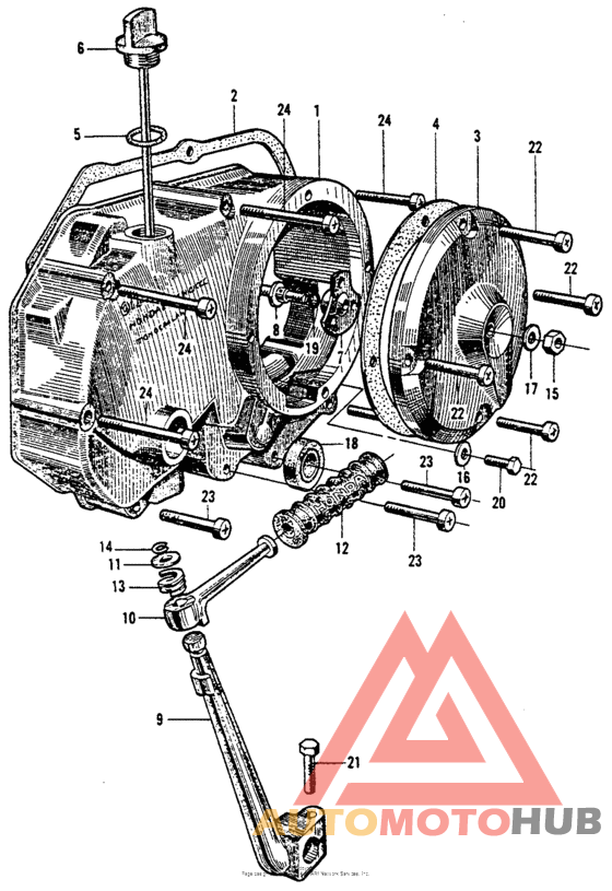 Right crankcase cover + kick starter arm