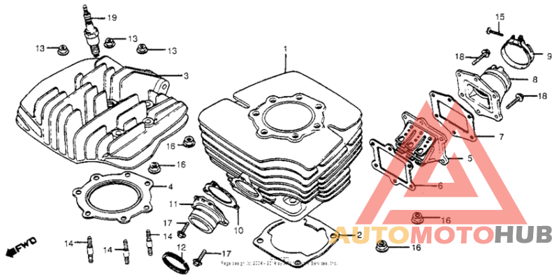 Cylinder head + cylinder + reed valve