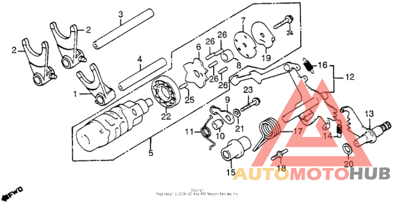 Shift drum + shift fork