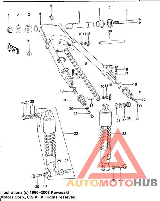 Swing arm/shock absorbers