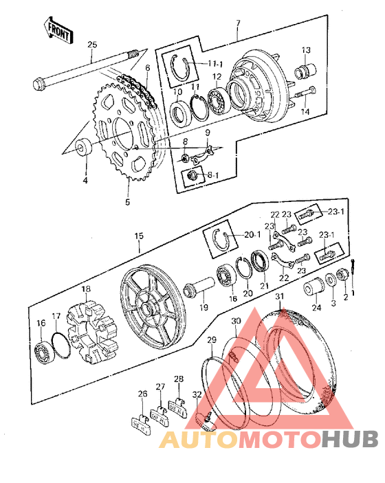 Rear wheel/tire/hub/chain