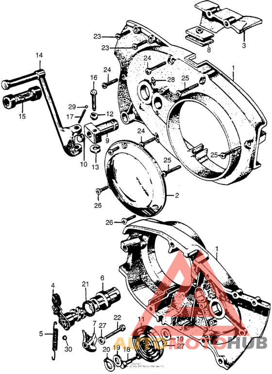 Kick starter + right crankcase cover