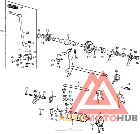 Kick starter + shift spindle + shift drum