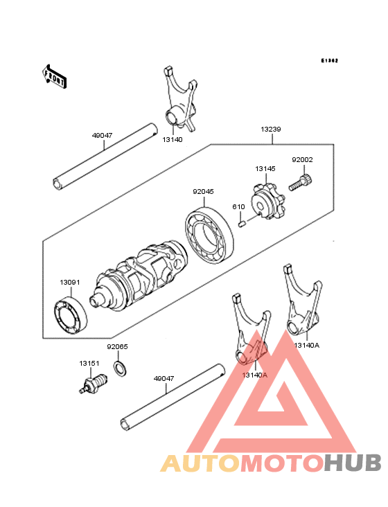 Gear change drum/shift fork