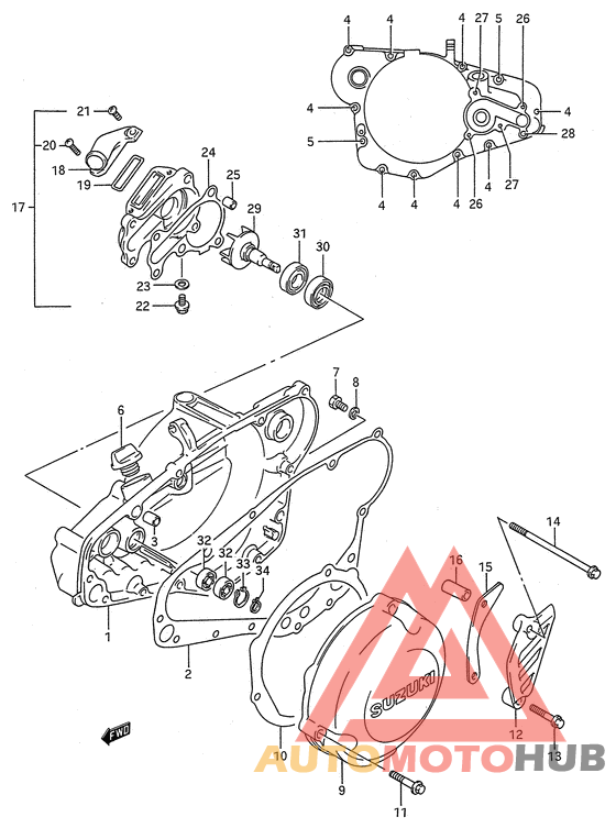Crankcase cover - water pump