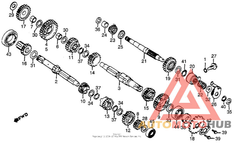 Transmission + kick starter spindle