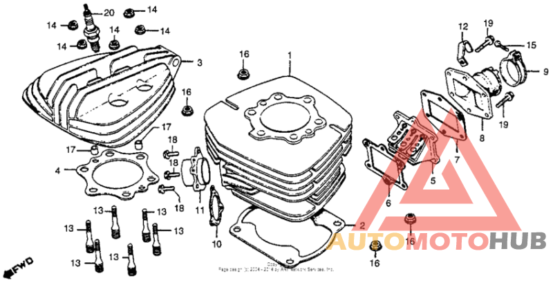 Cylinder head + cylinder + reed valve 78-79