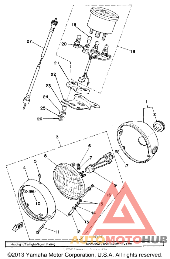 Head lamp-speedometer