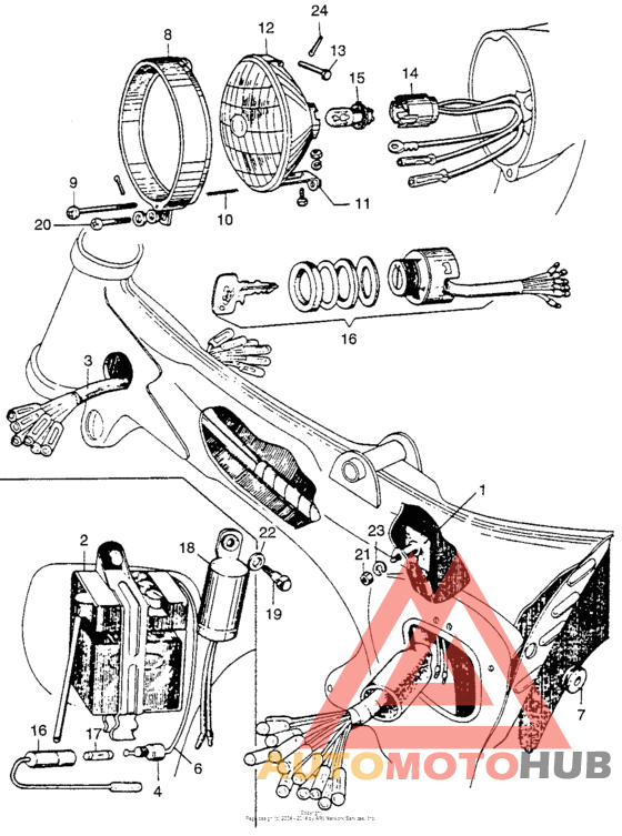 Headlight + battery + wire harness