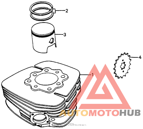Piston + cylinder + sprocket