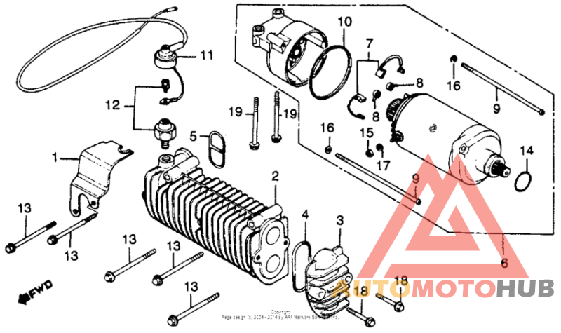 Starting motor + oil cooler