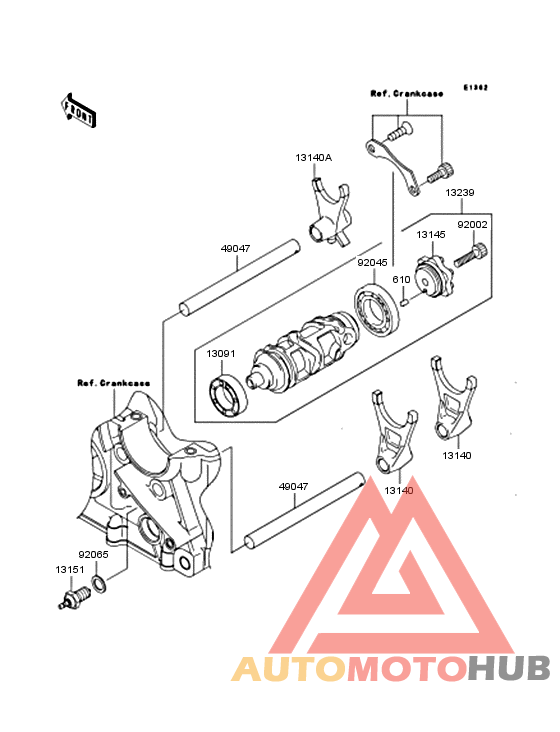 Gear change drum/shift fork