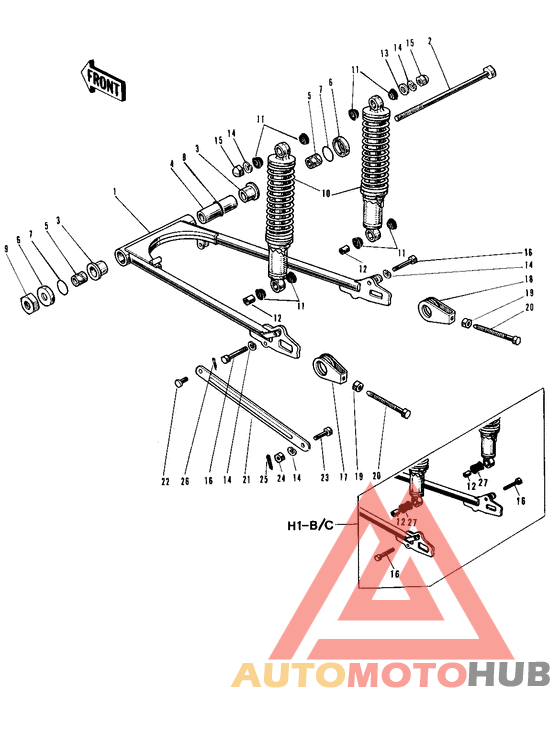 Swing arm/shock absorbers